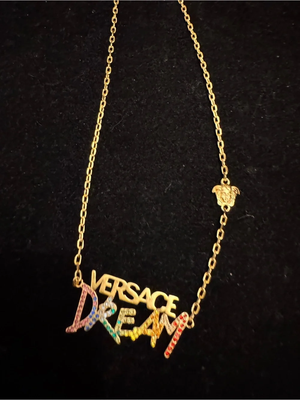 Versace Gold-Tone 'DREAM' Multicolored Crystal Pendant Necklace